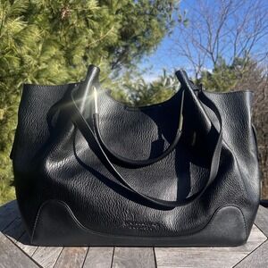 Sondra Roberts‎ Squared Shoulder Tote Bag Black Vegan Leather Gold Metal Accents